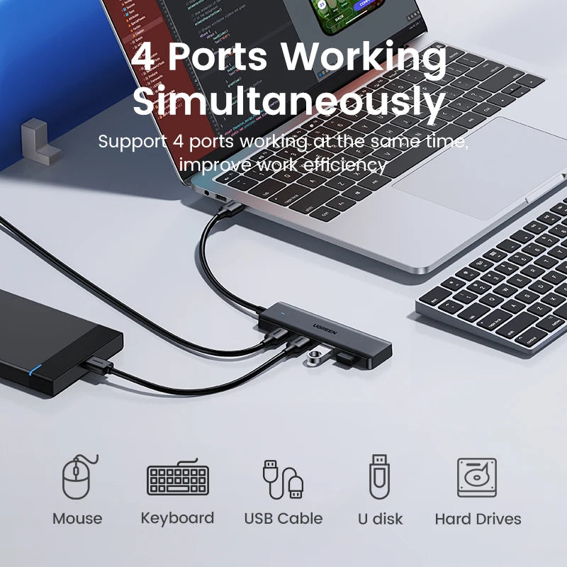 UGREEN USB 3.0 Hub 4 Ports  USB HUB Slim for Mouse Keyboard Compatible with MacBook Pro Air Laptop Desktop PC Xbox PS5 Splitter
