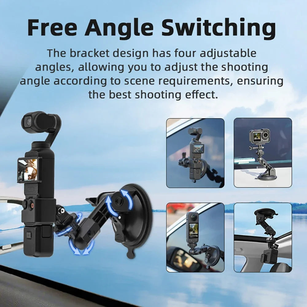 BRDRC Car Glass Suction Cup For DJI Pocket 3/Gopro Hero12 11 10 9/Insta 360/Action Camera Phone Adjustable Stable Mount Holder